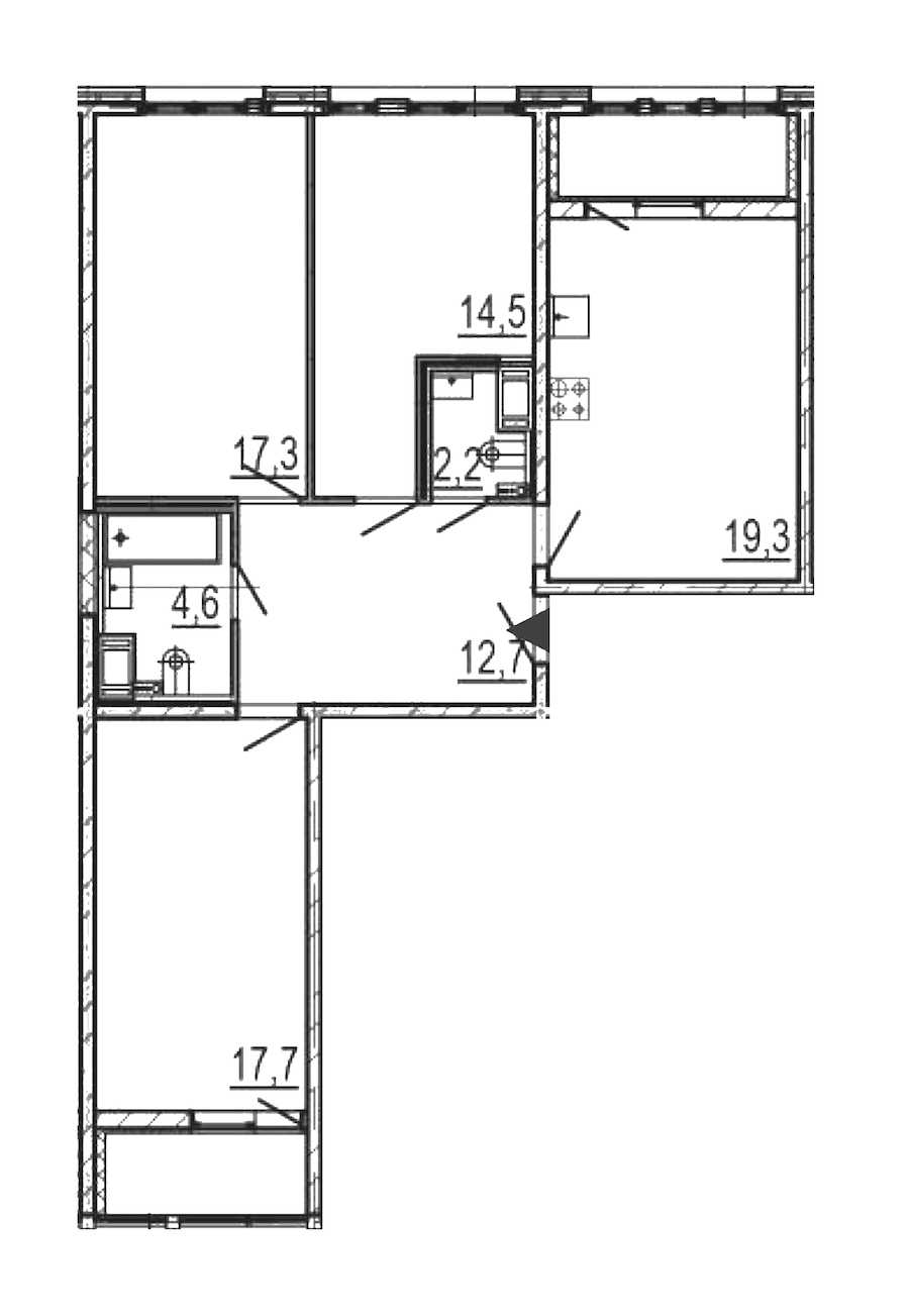 Трехкомнатная квартира в : площадь 92.1 м2 , этаж: 7 – купить в Санкт-Петербурге